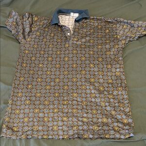 Versus By Versace Blue and Gold Geometric Polo